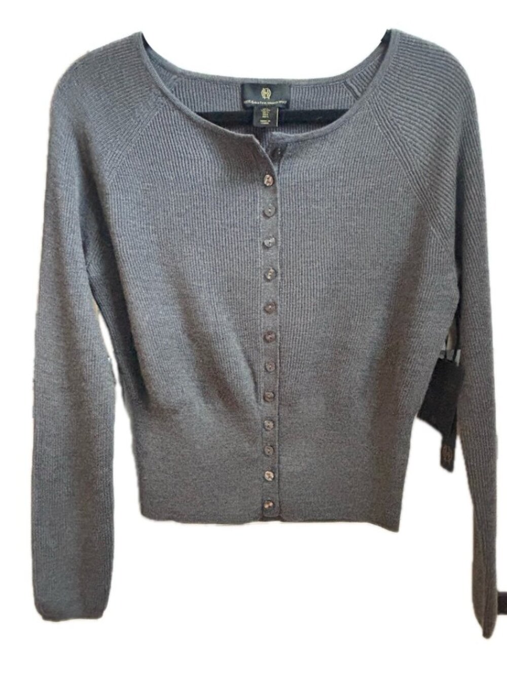 House of Harlow Lightweight Soft Wool Cardigan Scoop Neck Gray Sweater Sz L NEW